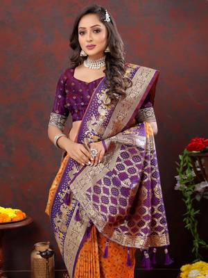 Vedant Vastram Women'S Mustard Color Kanjeevaram Patola Silk Blend Saree  6
