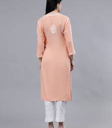 hand embroidered peach rayon lucknowi chikan kurta