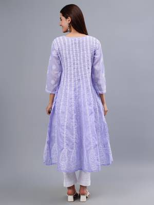 hand embroidered mauve terivoil cotton anarkali kurta 2