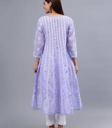 hand embroidered mauve terivoil cotton anarkali kurta