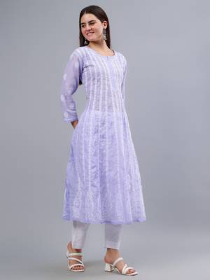 hand embroidered mauve terivoil cotton anarkali kurta 3