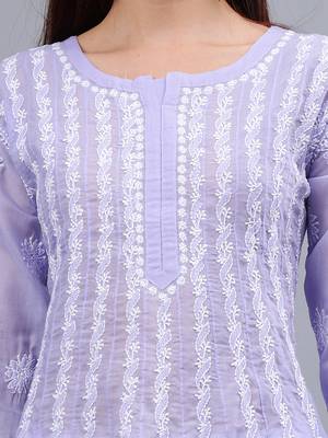 hand embroidered mauve terivoil cotton anarkali kurta 4
