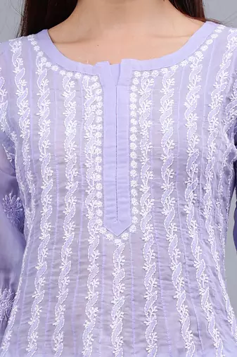 hand embroidered mauve terivoil cotton anarkali kurta