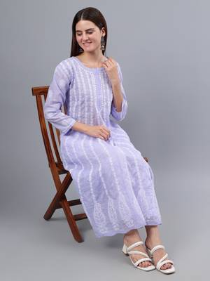 hand embroidered mauve terivoil cotton anarkali kurta 1