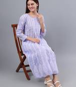 hand embroidered mauve terivoil cotton anarkali kurta