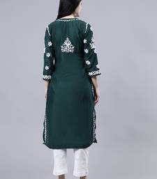 hand embroidered dark green muslin lucknowi chikan kurta