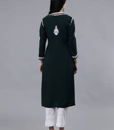 hand embroidered dark green modal lucknowi chikan kurta