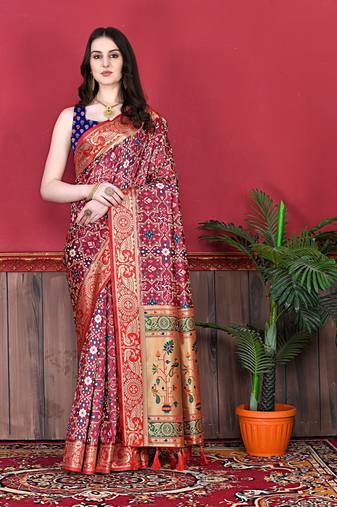 Vedant Vastram Women'S Maroon Color Kanjeevaram Silk Blend Saree 