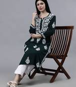 hand embroidered dark green modal lucknowi chikan kurta