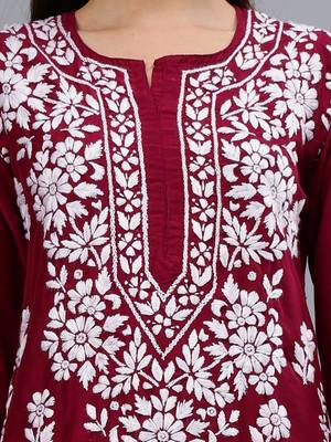 hand embroidered purple muslin lucknowi chikan kurta 3