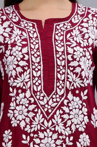 hand embroidered purple muslin lucknowi chikan kurta