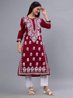hand embroidered purple muslin lucknowi chikan kurta 4