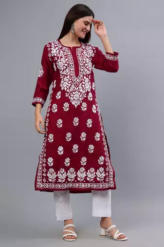 hand embroidered purple muslin lucknowi chikan kurta