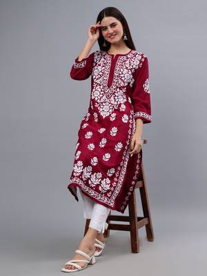 hand embroidered purple muslin lucknowi chikan kurta 1