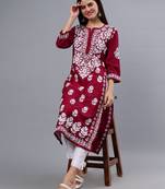 hand embroidered purple muslin lucknowi chikan kurta