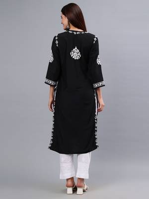 hand embroidered black muslin lucknowi chikan kurta 2