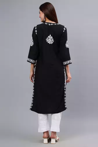 hand embroidered black muslin lucknowi chikan kurta