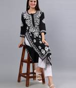 hand embroidered black muslin lucknowi chikan kurta