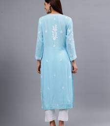 hand embroidered blue modal lucknowi chikan kurta