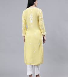 hand embroidered yellow modal lucknowi chikan kurta