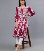 hand embroidered maroon modal lucknowi chikan kurta