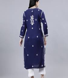 hand embroidered navy blue modal lucknowi chikan kurta