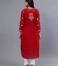 hand embroidered maroon georgette lucknowi chikan kurta with slip