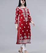 hand embroidered maroon georgette lucknowi chikan kurta with slip