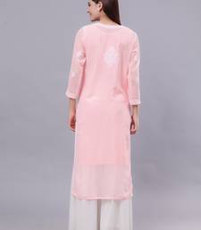 hand embroidered peach georgette lucknowi chikan kurta with slip