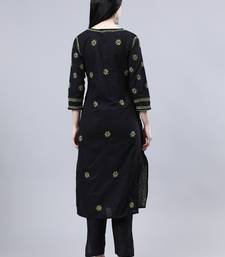 hand embroidered black cotton lucknowi chikan kurta