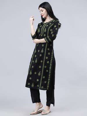 hand embroidered black cotton lucknowi chikan kurta 3