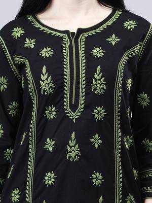 hand embroidered black cotton lucknowi chikan kurta 4