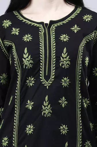 hand embroidered black cotton lucknowi chikan kurta