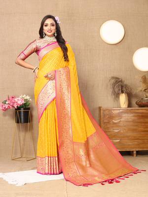 Vedant Vastram Women'S Mustard Color Kanjeevaram Silk Blend Saree  3