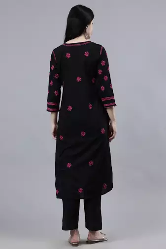 hand embroidered black cotton lucknowi chikan kurta