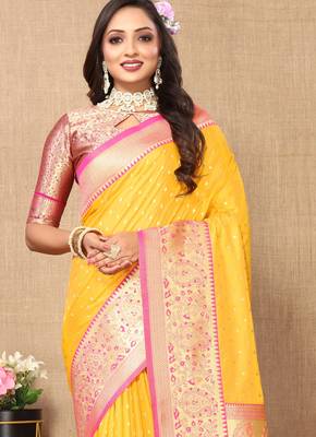 Vedant Vastram Women'S Mustard Color Kanjeevaram Silk Blend Saree  6