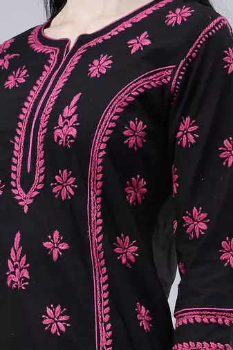 hand embroidered black cotton lucknowi chikan kurta