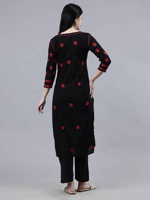 hand embroidered black cotton lucknowi chikan kurta 2