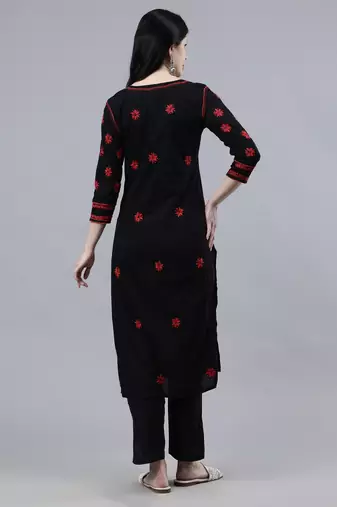 hand embroidered black cotton lucknowi chikan kurta