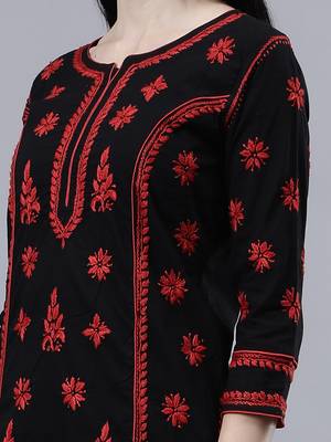 hand embroidered black cotton lucknowi chikan kurta 3
