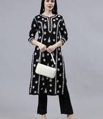 hand embroidered black cotton lucknowi chikan kurta