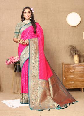Vedant Vastram Women'S Pink Color Kanjeevaram Silk Blend Saree  1