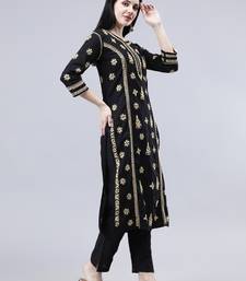 hand embroidered black cotton lucknowi chikan kurta