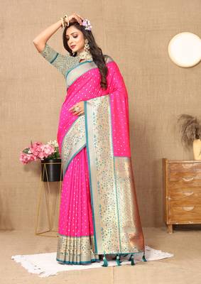 Vedant Vastram Women'S Pink Color Kanjeevaram Silk Blend Saree  3