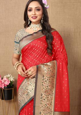 Vedant Vastram Women'S Red Color Kanjeevaram Silk Blend Saree  6