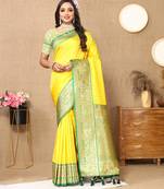 Vedant Vastram Women'S Yellow Color Kanjeevaram Silk Blend Saree