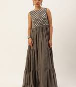 Ethnovog ready to wear grey georgette embroidered dress