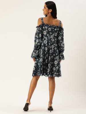 Ethnovog ready to wear blue digital printed chinon dress 2