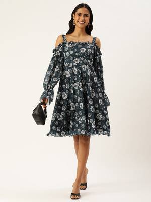 Ethnovog ready to wear blue digital printed chinon dress 3