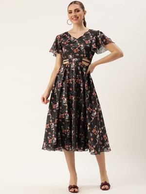 Ethnovog ready to wear black chinon side cut out dress 1